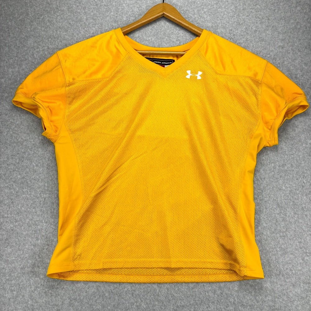 Under Armour Football Jersey Mens 2XL Yellow Mesh Pipeline Practice Performance